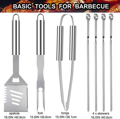 grilljoy 20PCS Heavy Duty Barbecue Grill Tool Set Silver