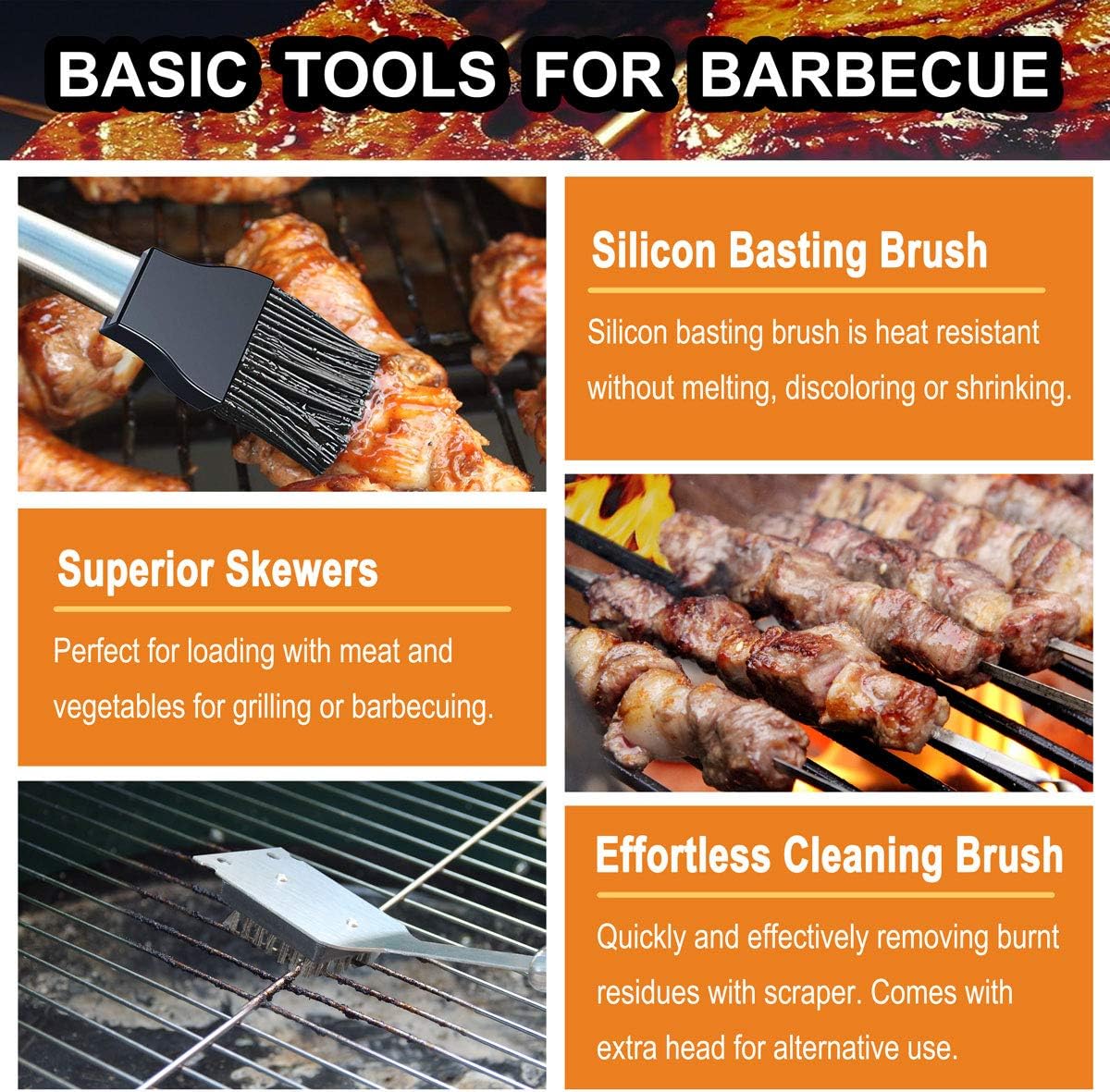 grilljoy 20PCS Heavy Duty Barbecue Grill Tool Set Silver