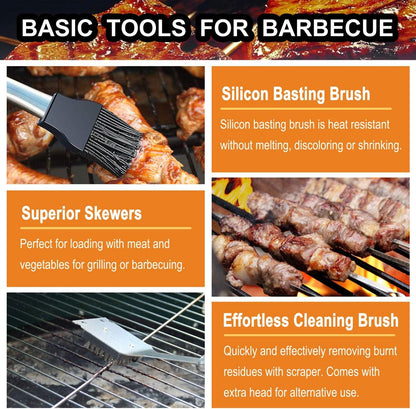 grilljoy 20PCS Heavy Duty Barbecue Grill Tool Set Silver