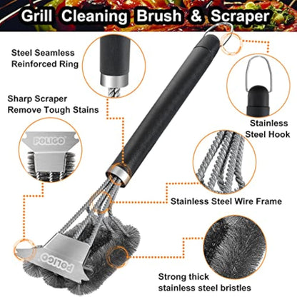 POLIGO Grill Brush and Scraper with Luxury Handle