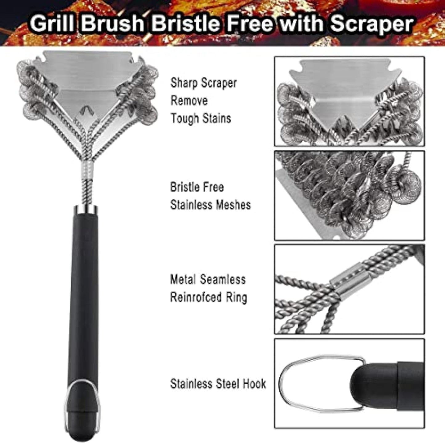 GRILLJOY 18-inch bristle-free grill cleaning brush