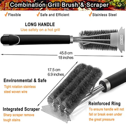 POLIGO Grill Brush and Scraper with Luxury Handle