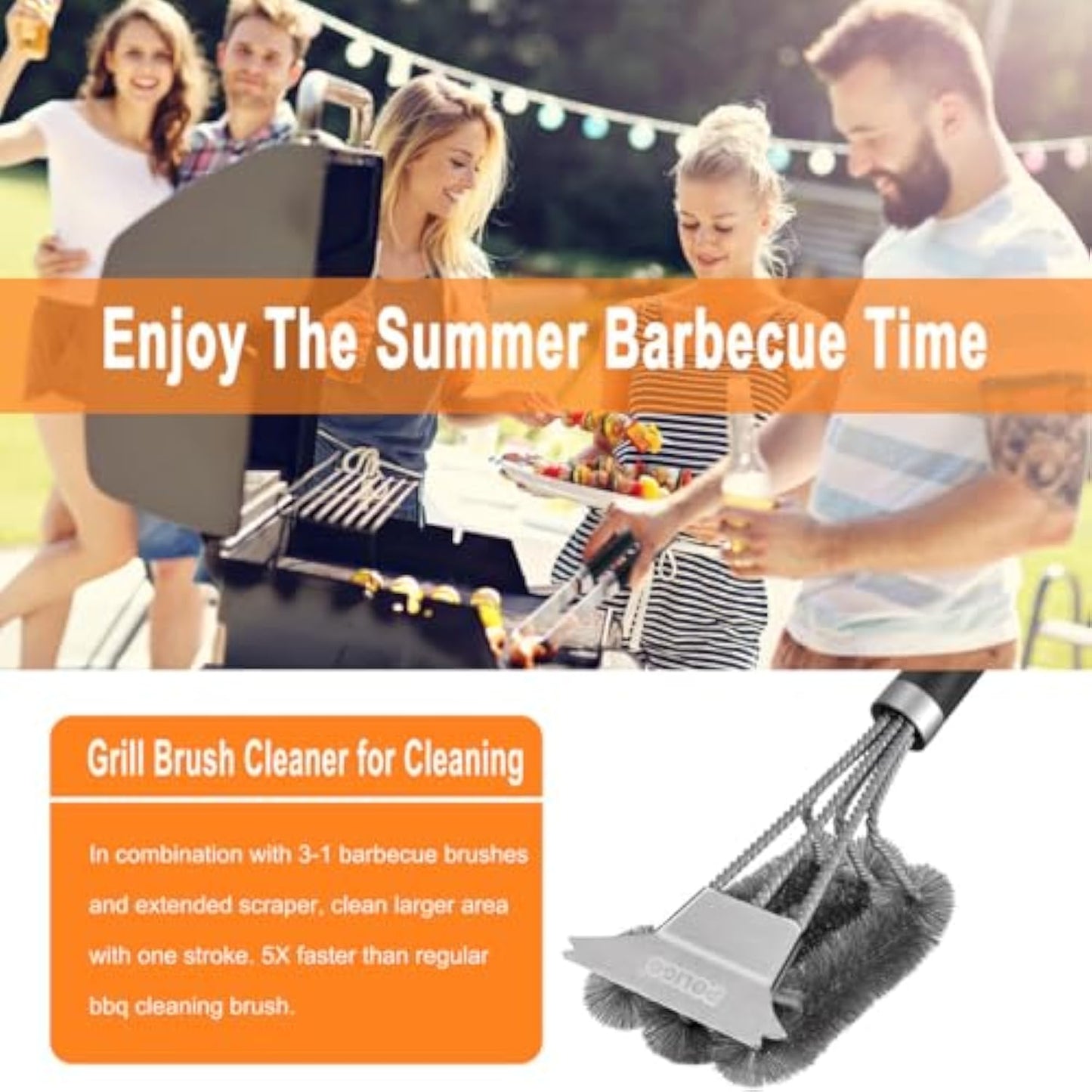 POLIGO Grill Brush and Scraper with Luxury Handle