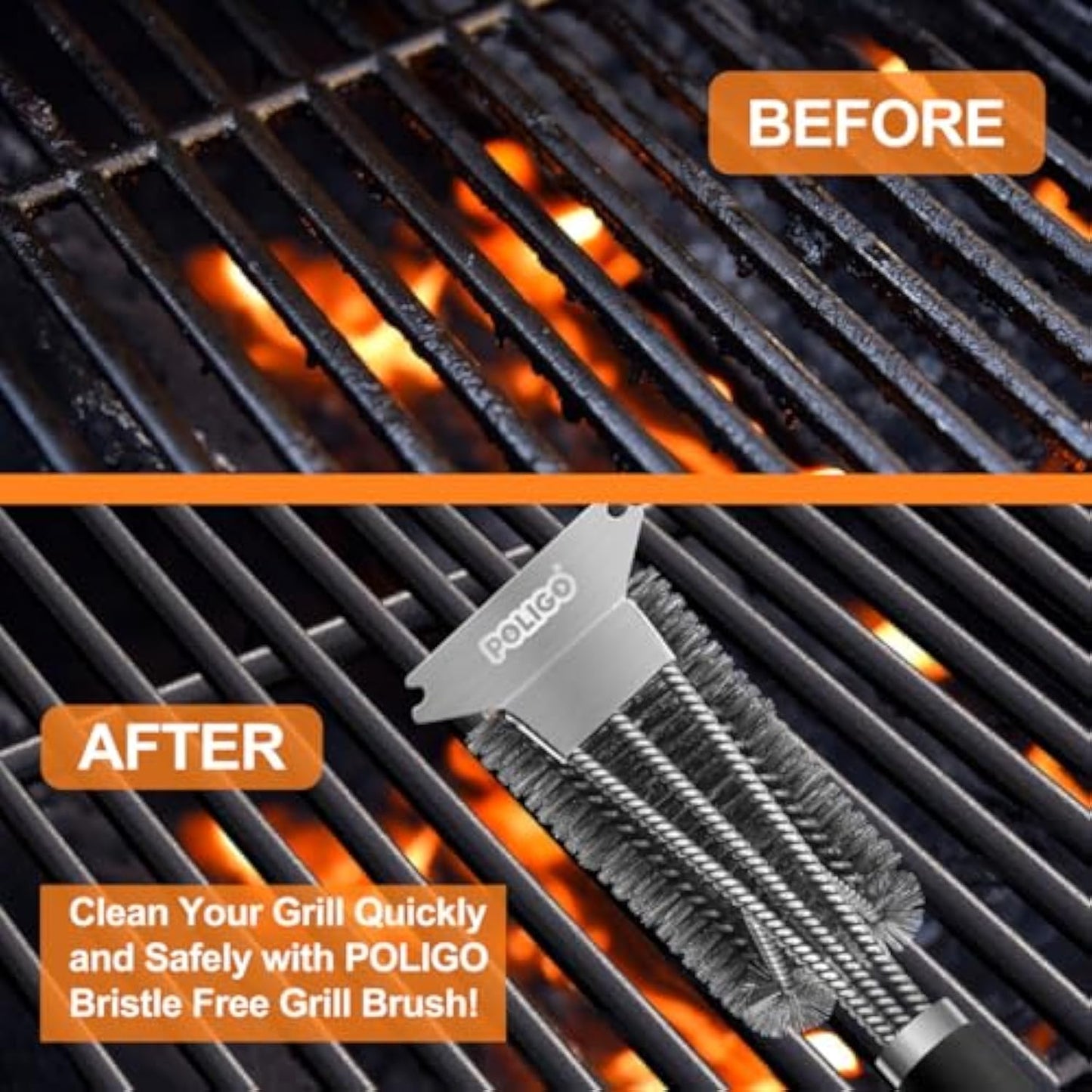 POLIGO Grill Brush and Scraper with Luxury Handle